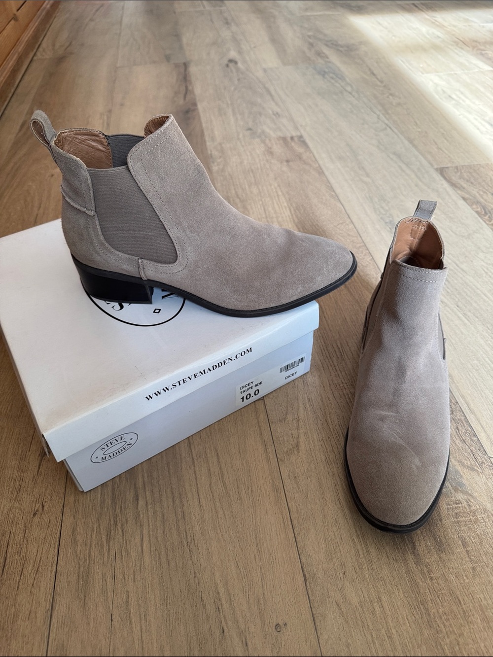 Steve Madden Taupe Suede Chelsea Ankle Boots